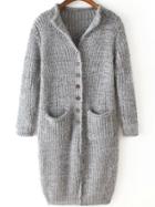 Romwe Long Sleeve Chunky Knit Pockets Grey Coat
