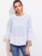 Romwe V Cut Tie Back Lace Applique Fluted Sleeve Top
