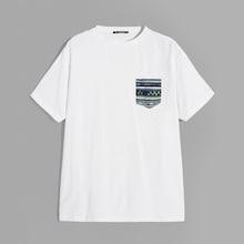 Romwe Guys Tribal Print Pocket Patched Tee