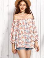 Romwe Multicolor Off The Shoulder Embroidery Blouse