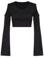 Romwe Bell Sleeve Open Shoulder Crop T-shirt