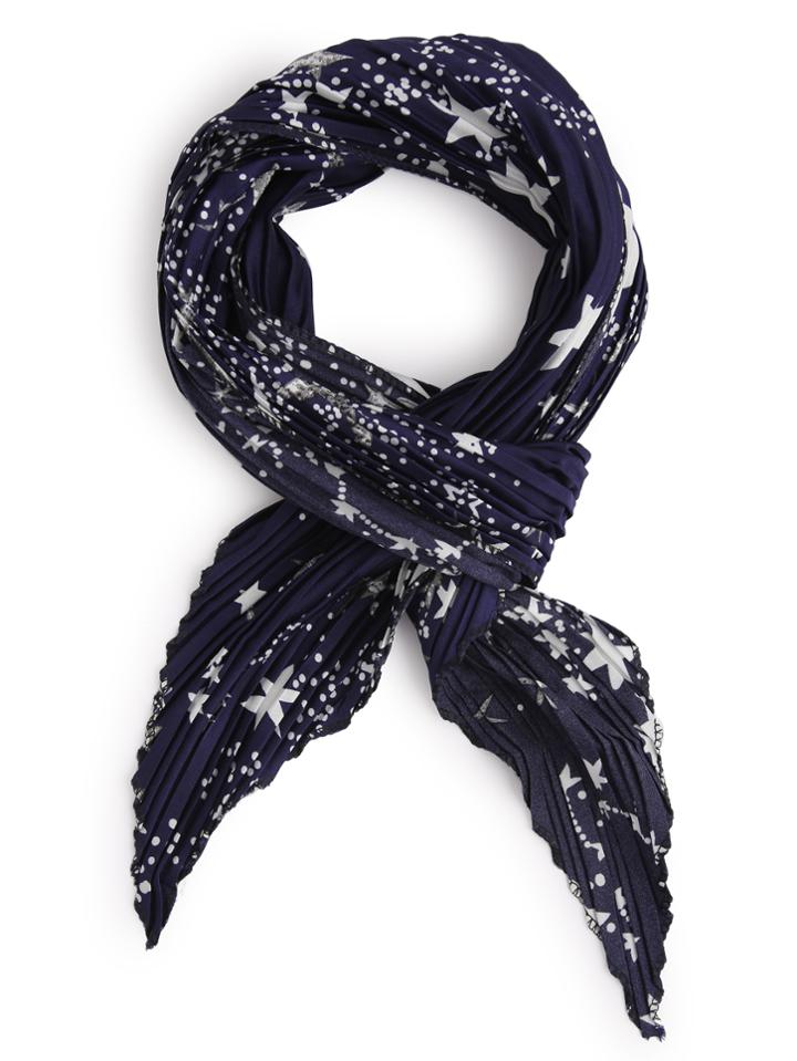 Romwe Navy Folding Print Satin Scarf