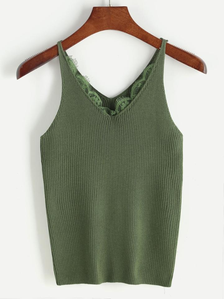 Romwe Contrast Lace Scallop Knit Top