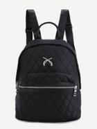 Romwe Black Nylon Front Zipper Quilted Backpack