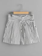 Romwe Striped Bow Tie Front Shorts