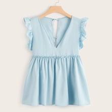 Romwe Plus Knot Back Frill Pep Hem Blouse