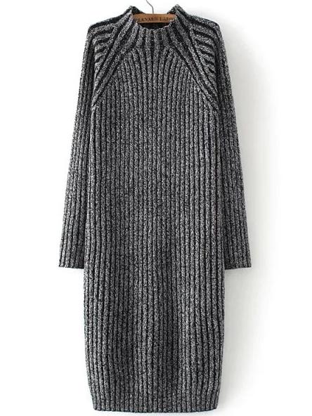 Romwe Mock Neck Ribbed Sweater Dress