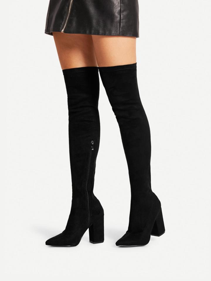 Romwe Block Heeled Over The Knee Boots