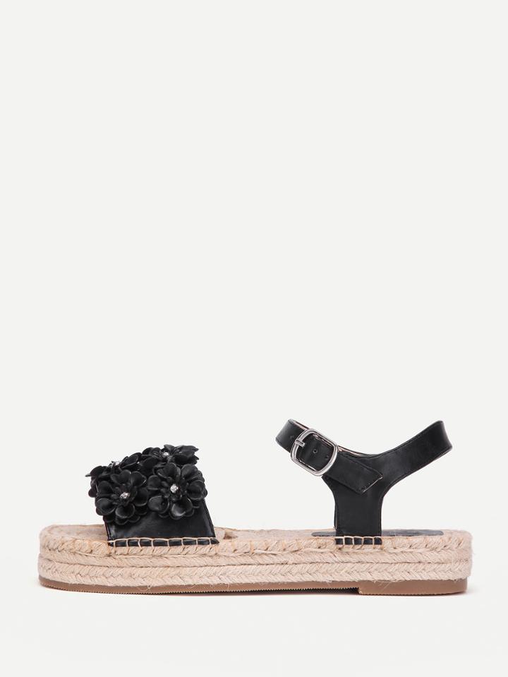 Romwe Flower Decorated Woven Platform Sandals