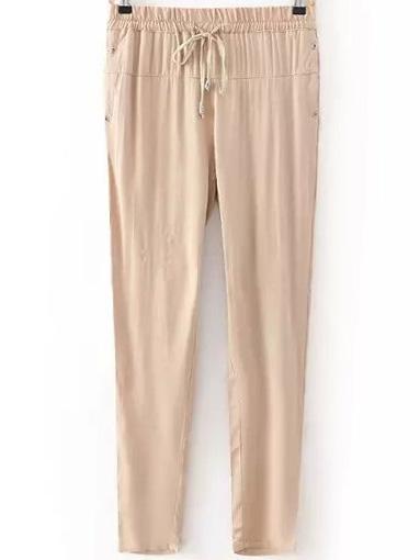 Romwe Draw Cord Waist Studded Khaki Pant