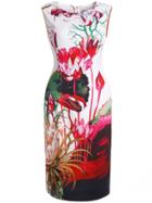 Romwe Red Round Neck Sleeveless Floral Print Bodycon Dress