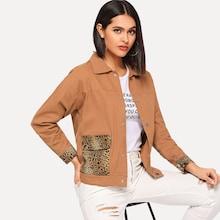 Romwe Leopard Panel Single-breasted Denim Jacket