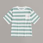 Romwe Guys Striped Contrast Letter Print Pocket Tee