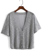 Romwe With Buttons Crop Grey Cardigan