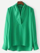 Romwe Ruched Detail High Low Blouse