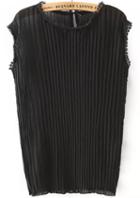Romwe With Lace Pleated Black Top