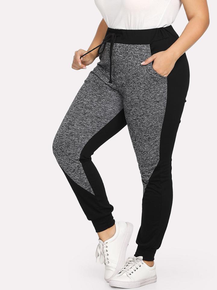 Romwe Color Block Drawstring Waist Pants