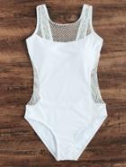 Romwe White Hollow Out Design One-piece Swimwear