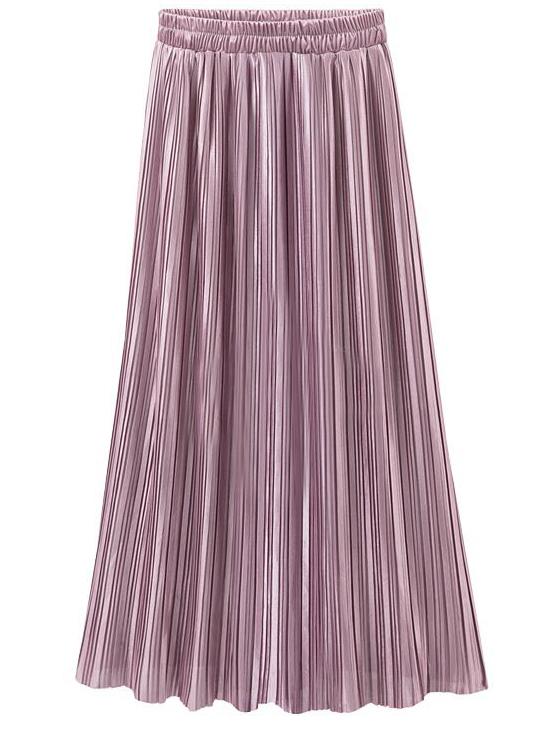 Romwe Pink Elastic Waist Pleated Skirt