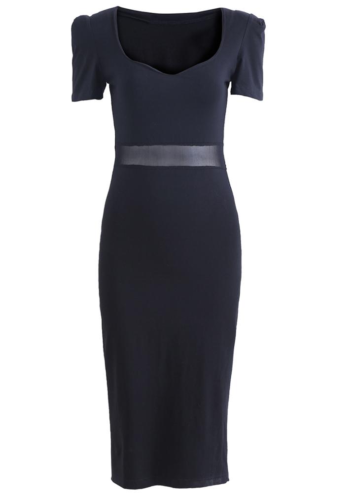 Romwe Heart-shaped Collar With Sheer Mesh Slim Dress