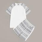 Romwe Guys Aztec Print Raglan Sleeve Top & Shorts Set