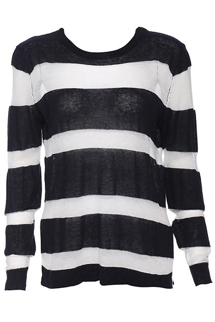 Romwe Striped Print Black Knit Jumpers