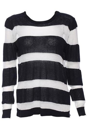 Romwe Striped Print Black Knit Jumpers