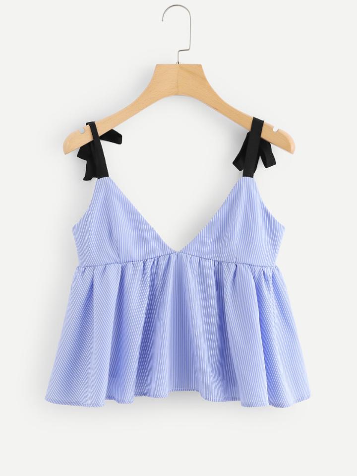 Romwe Knot Shoulder Striped Top