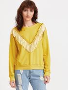 Romwe Yellow Drop Shoulder Fringe Trim Sweatshirt