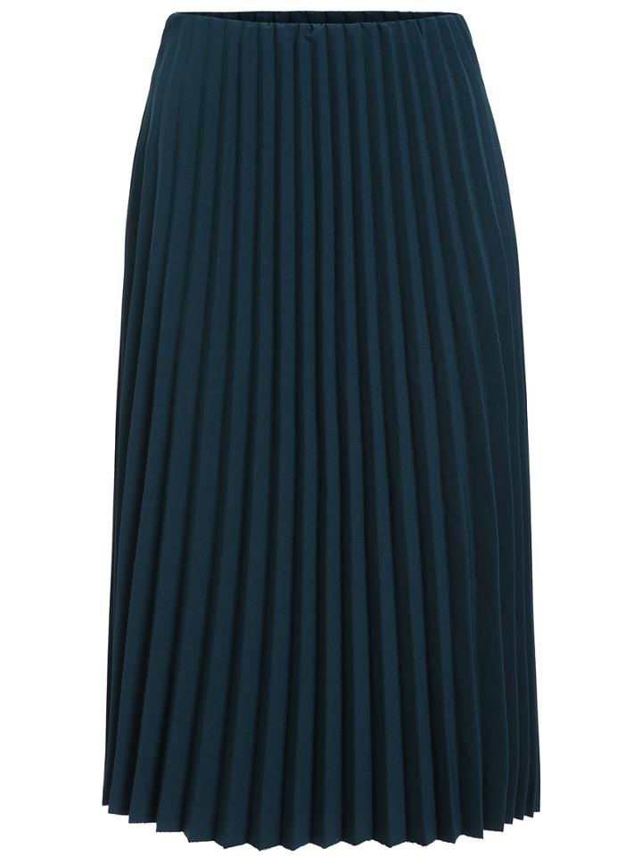 Romwe Elastic Waist Pleated Green Skirt