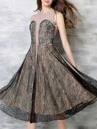 Romwe Black Contrast Lace A-line Dress