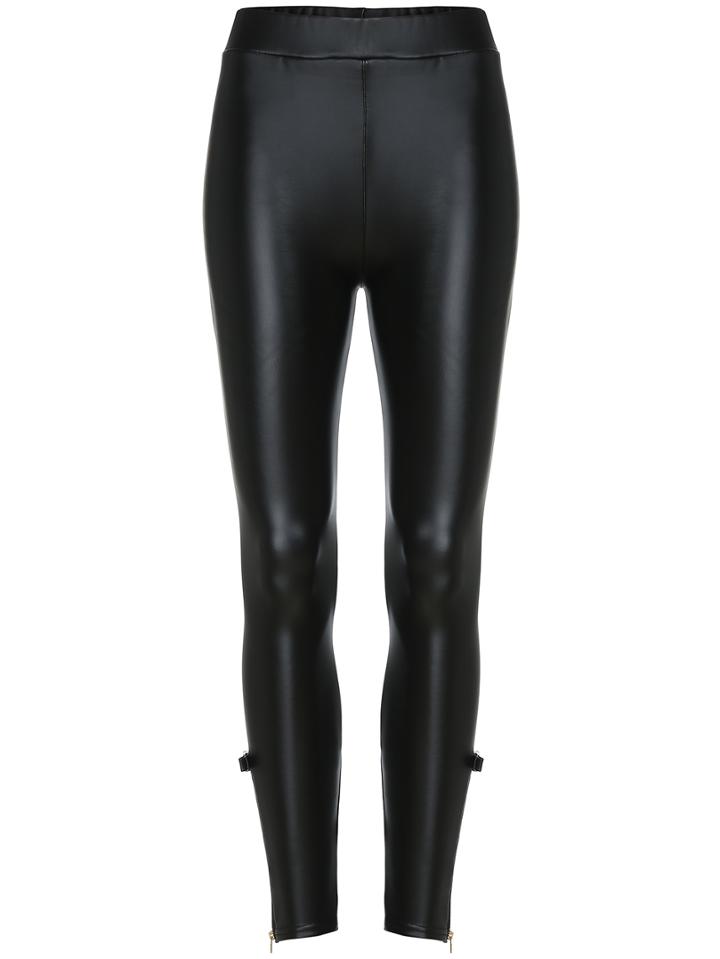 Romwe Elastic Waist Zipper Thicken Leggings