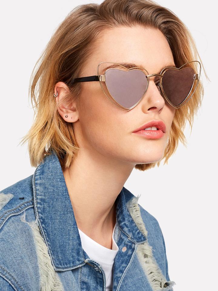 Romwe Heart Pattern Lens Sunglasses
