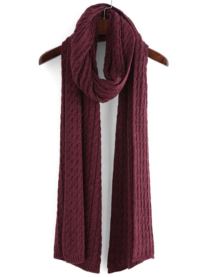 Romwe Cable Knit Burgundy Scarf