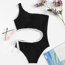 Romwe One Shoulder Braided Detail Cut-out One Piece Swimsuit