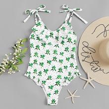 Romwe Ruffle Random Pattern Swimsuit