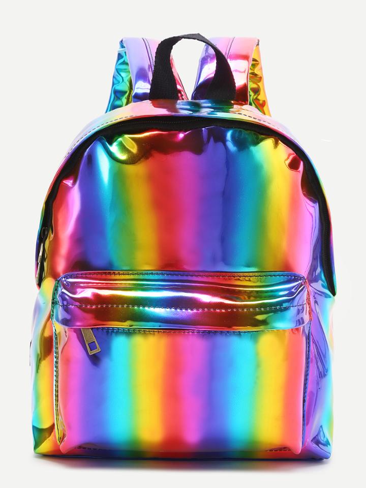 Romwe Multicolor Front Pocket Pu Backpack