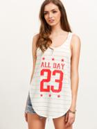 Romwe Multicolor Striped Letters Print Hooded Tank Top