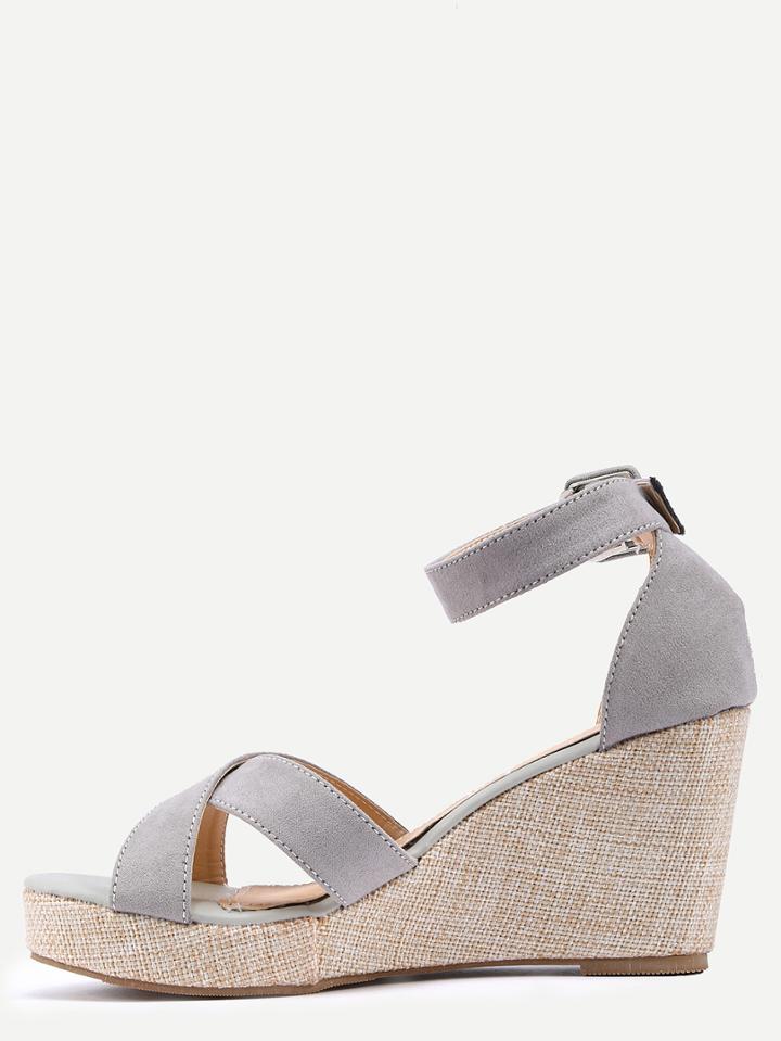 Romwe Grey Criss Cross Wedge Sandals
