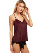 Romwe Burgundy Spaghetti Strap Tank Top