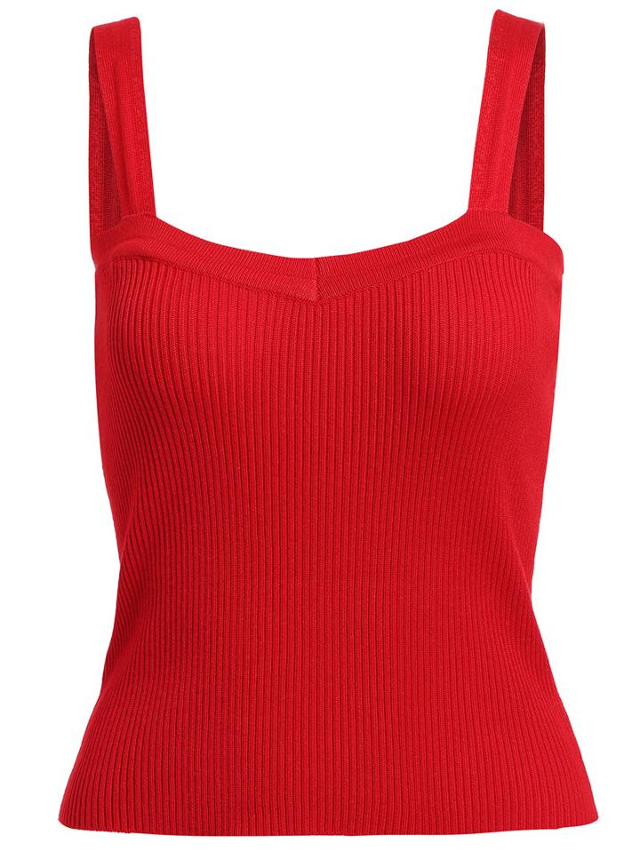 Romwe Straps Knit Slim Red Tank Top