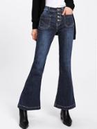 Romwe Button Front Stitch Detail Flare Jeans