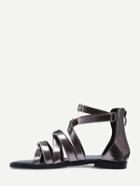 Romwe Gray Faux Leather Crisscross Strap Gladiator Sandals