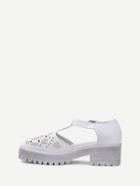 Romwe White Lug Sole Block Hollow Wedge Pumps