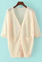 Romwe With Pockets Buttons Split Apricot Cardigan