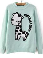 Romwe Giraffe Print Blue Sweater