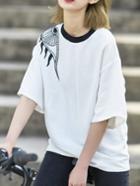 Romwe Contrast Neck Eye Print T-shirt