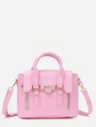 Romwe Pink Dual Handles Zip Detail Satchel Bag