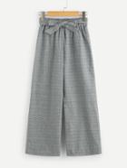 Romwe Self Tie Waist Plaid Wide Leg Pants