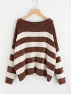 Romwe Two Tone Striped Cocoon Sweater
